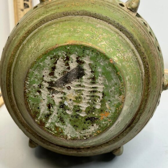 Vintage Green Pottery Lantern Vase Pierced Ceramic Rustic Garden Decor - Picture 3 of 4